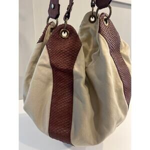 Elisa Atheniense Leather & Fabric Hobo Tote Bag Crudo/Brown – Elegant